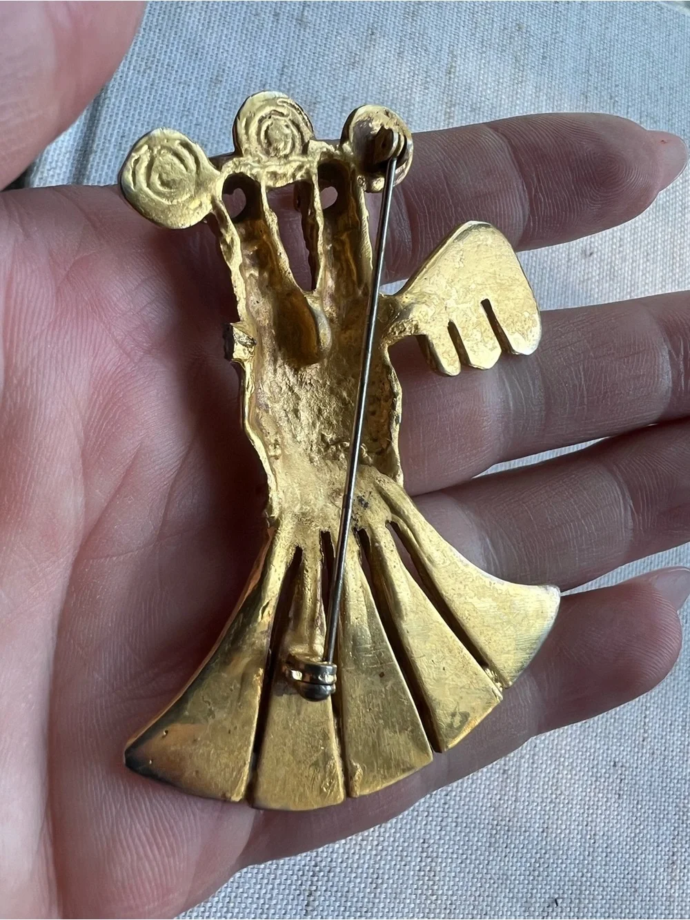 Brass Double-Headed Bird Pendant - Gold Tone